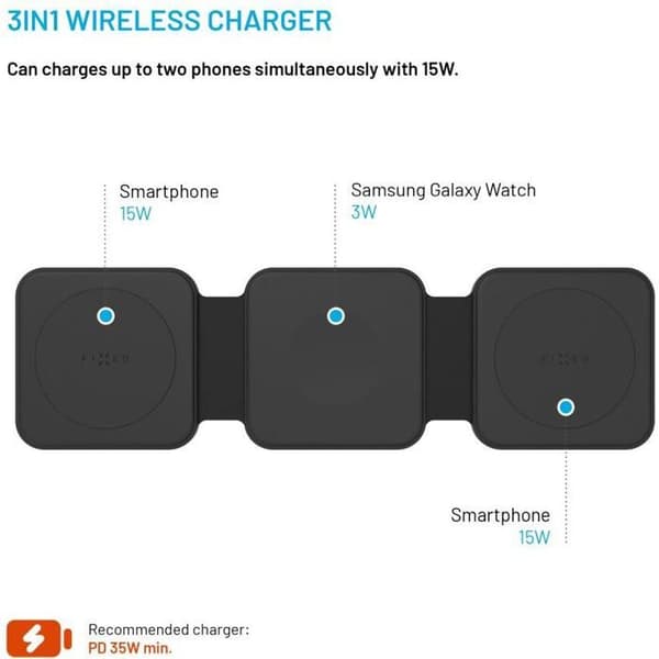 Trådløs oplader - FIXED - Samsung - 33W - 3 udgange - USB-C - Sort