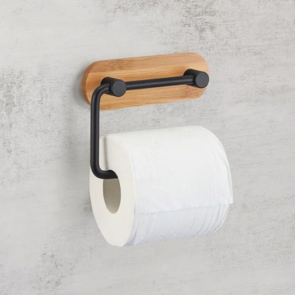 Toiletpapirholder med klæbende bagside YONO Mat Sort Stål & Bambus MSV