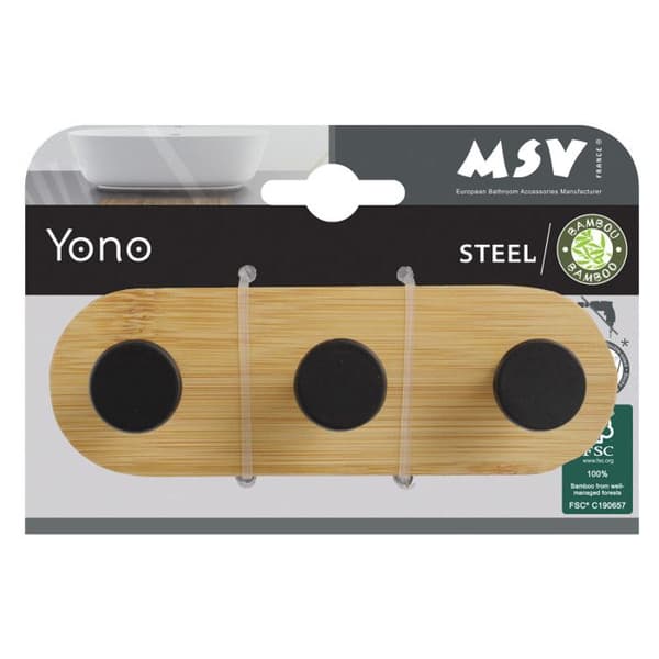 Kjoleknager, 3 kroge uden boring YONO Sort & Bambus MSV