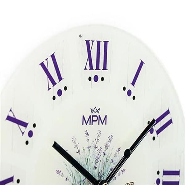 Väggklocka - MPM QUALITY - E09.4376 - Glas - Lavendelmönster - 30 cm diameter