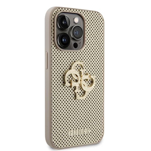 Guess läderfodral med perforerad 4G för iPhone 15 Pro - Guld