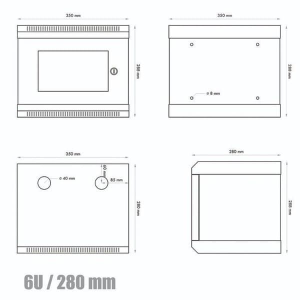 Datacom 10 6U/280 mm (glas) svart