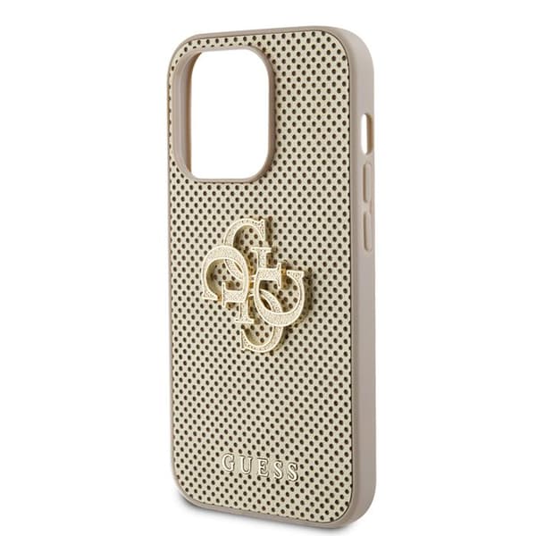 Guess läderfodral med perforerad 4G för iPhone 15 Pro - Guld