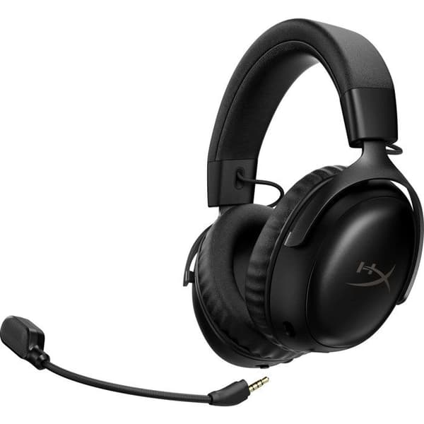 HyperX Cloud III S Wireless Gaming Headset i sort til PC, Mac, PS5, mobile enheder og Switch med USB-C til USB-A adapter og USB-kabel.