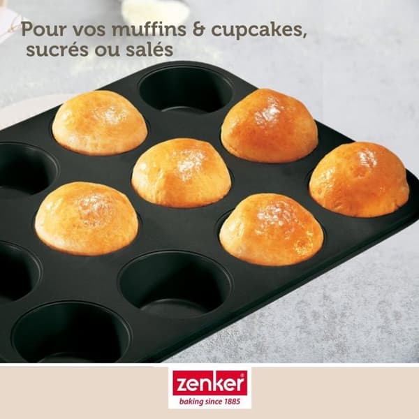 Muffinform - ZENKER - 12 forme - Rustfrit stål - Teflonbelægning - Sort