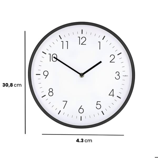 Vægur 30 cm Stille Bevægelse Let Ramme Nedis Hvid / Sort