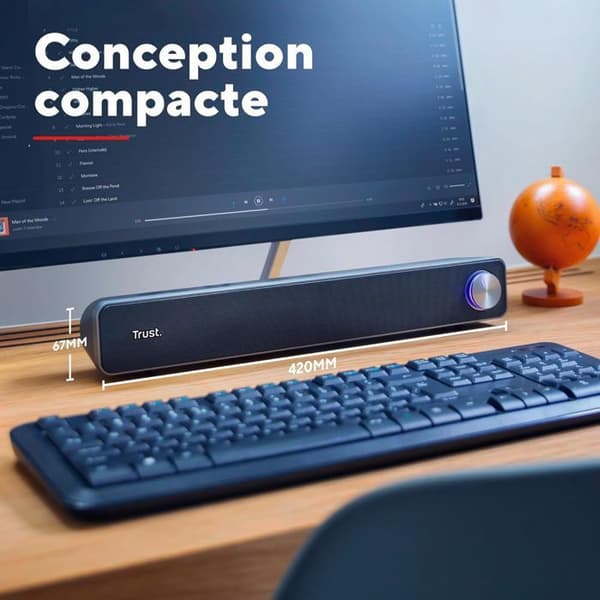 Trust Arys Barre de Son Compact 2.0 för Dator - USB-driven, Klar Ljud