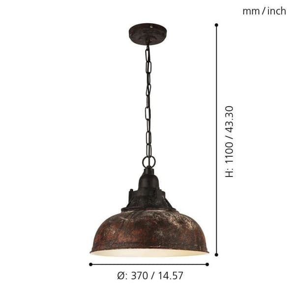 Suspension - GRANTHAM - E27 - Antik brun stål - D370mm - 1x60W
