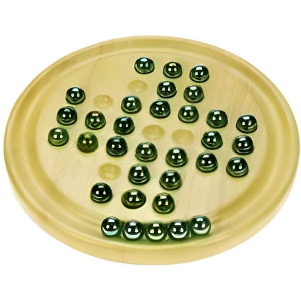 Solitaire i trä Bigjigs Solitaire - Spelplan med glaskulor - Diameter 23 cm