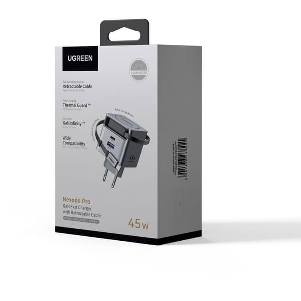Nätadapter - UGREEN - 65W - USB-A och USB-C - Retractable