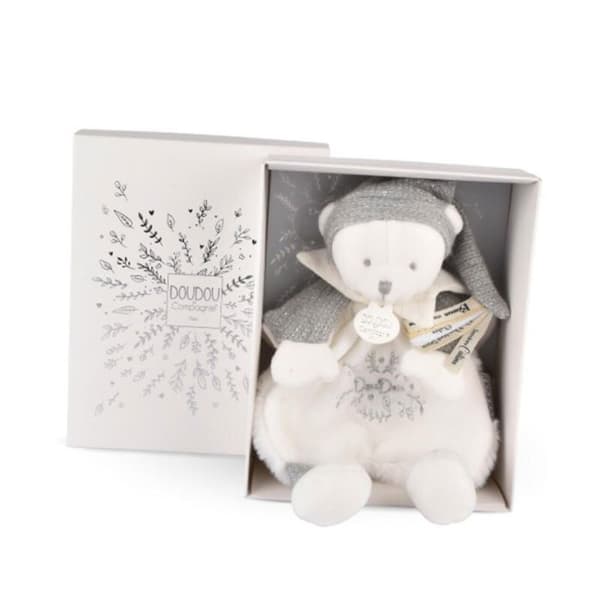Ours Doudou Cape 25cm Hvid Sølv - DOUDOU ET COMPAGNIE