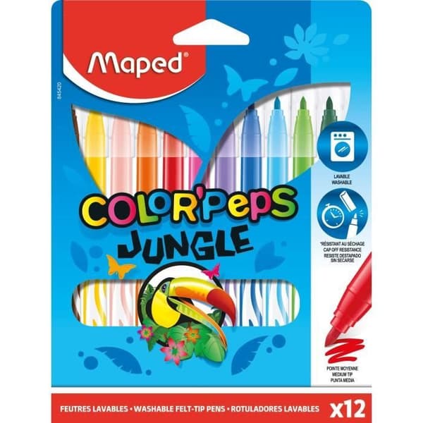 Tuscher - MAPED - Jungle - 12 stk. - Mellem streg - Til børn