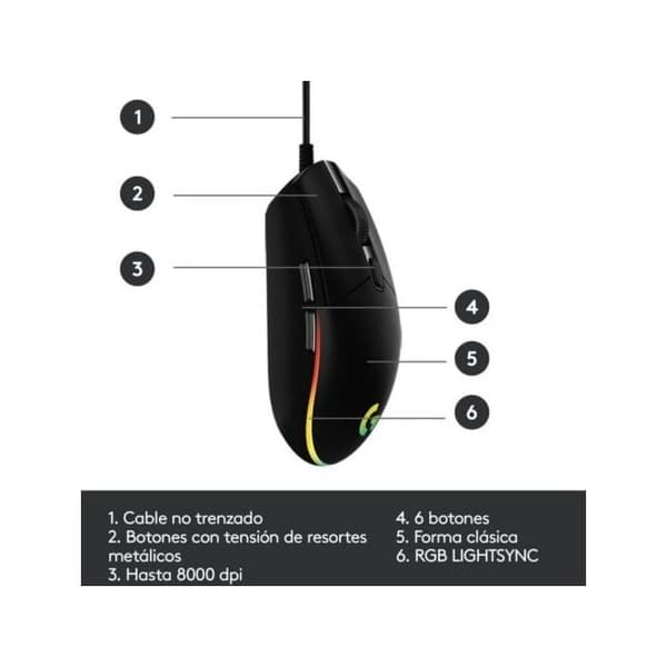 Souris Gaming - LOGITECH - G102 LIGHTSYNC - Kablé - 6 Knappar - Optisk - Svart