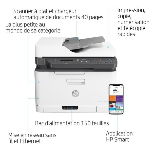 HP 179fnw farvelaser multifunktionsprinter - Udskriv, kopier, scan, fax, scan til PDF