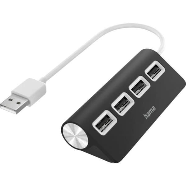 USB Hub - Hama - 4 porte - USB 2.0 - Sort - 4 ekstra porte
