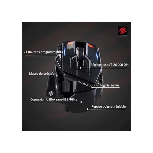 M.M.O. 7+ Gaming Mus med Kablet og Trådløs - 21 Programmerbare Indgange + 5D Knap + Shift Mode x2 + 5 Profiler + Sensor