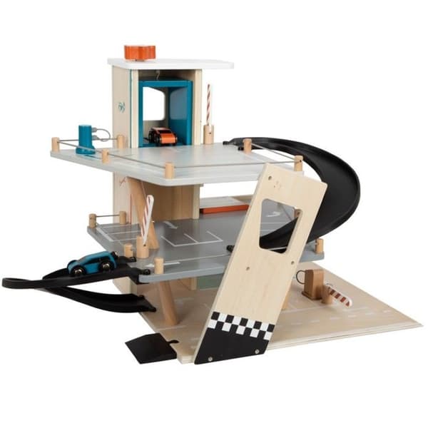 Trägarage - SMALL FOOT - 12357 - 3 Hyllor - 2 Ramper - 2 Träbilar