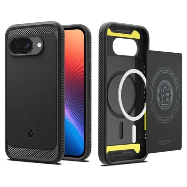 Coque - Spigen - Rugged Armor MagSafe - Mat Sort - Langvarig Beskyttelse - Kompatibel med Google Pixel 9a