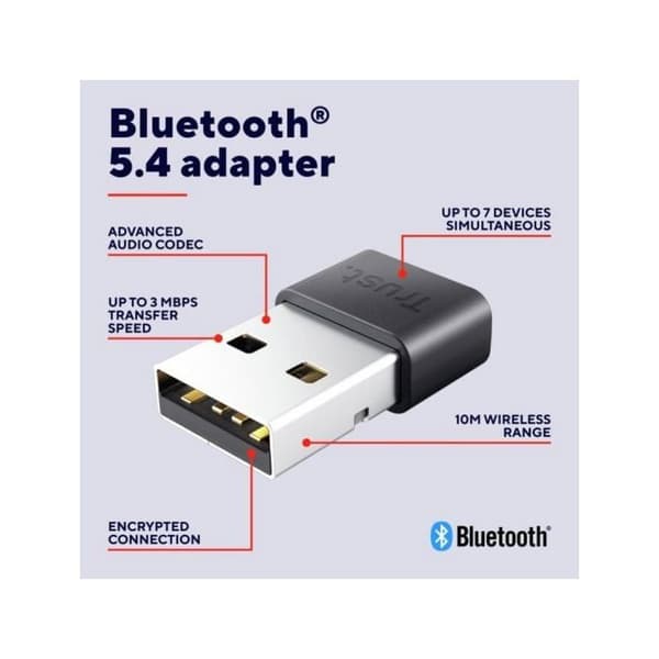 Trust Myna USB Bluetooth 5.0 Adapter Sort Rækkevidde 10m Kompatibel LE