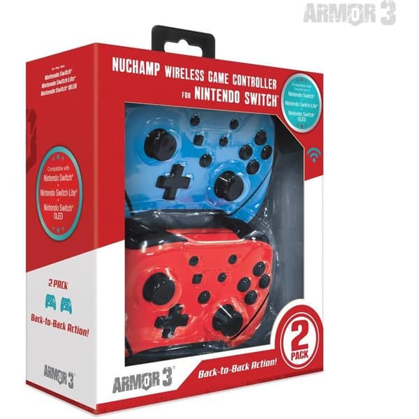 Armor3 NuChamp Wireless Controller Pack til Nintendo Switch (2i1) (blå, rød)