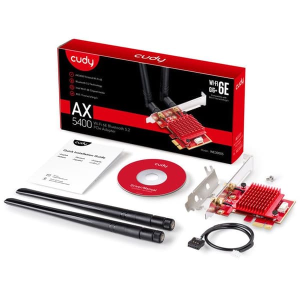 WiFi 6 PCIe-kort - Cudy - WE3000S - Bluetooth 5.0 - 2402Mbps - Sort