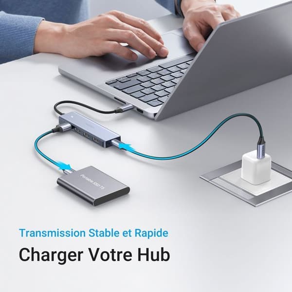 USB-hub - UGREEN - 4 porte USB 3.0 + USB-C - GRÅ
