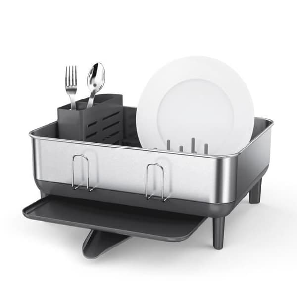 Kompakt sort afdrypningsbakke med ramme i rustfrit stål - Simplehuman 38 Sort