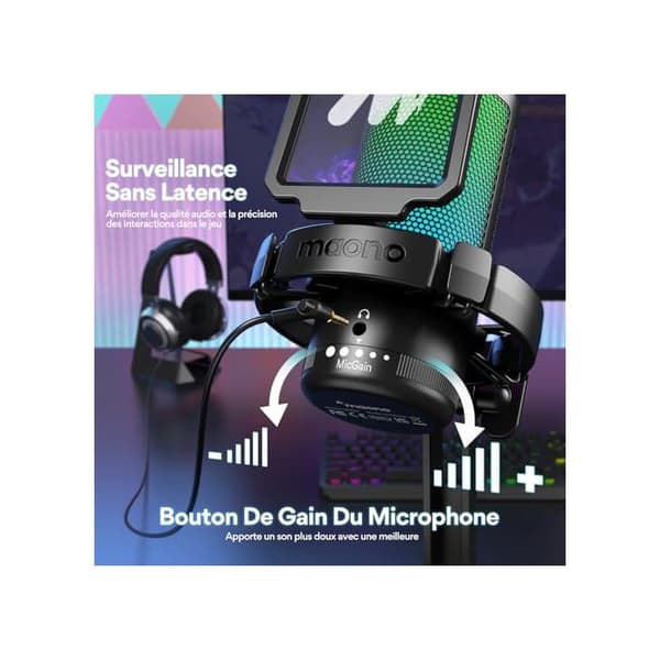 Mikrofon USB - MAONO - DGM20 - Kardiode - RGB kontrollerbar - Plug & Play PS5/PS4/Mac