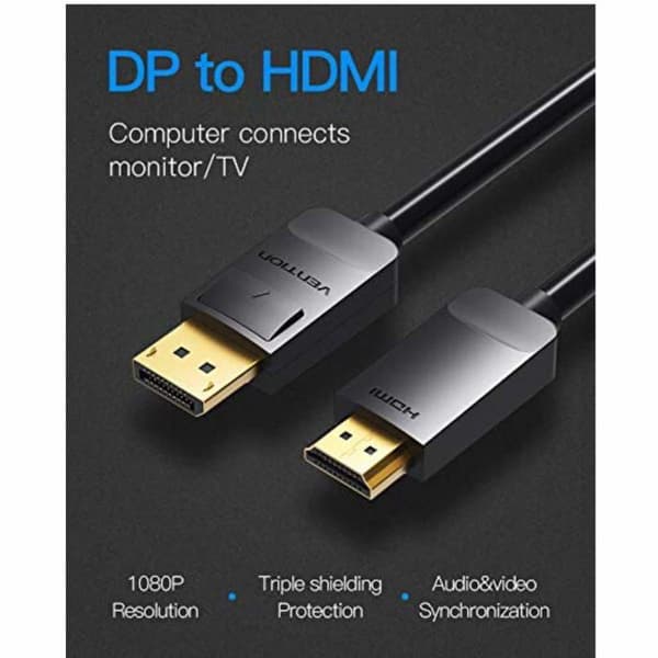 DisplayPort til HDMI-kabel - Vention - 2 m - Han til hun - Multifarvet - Computer - TV - Tablet