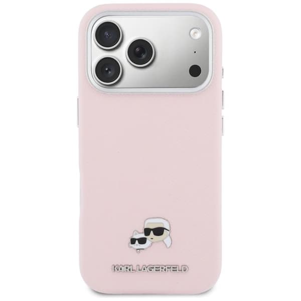 Coque Karl Lagerfeld Hardcase Läder K&C Head Pin MagSafe för iPhone 17 Pro - Rosa