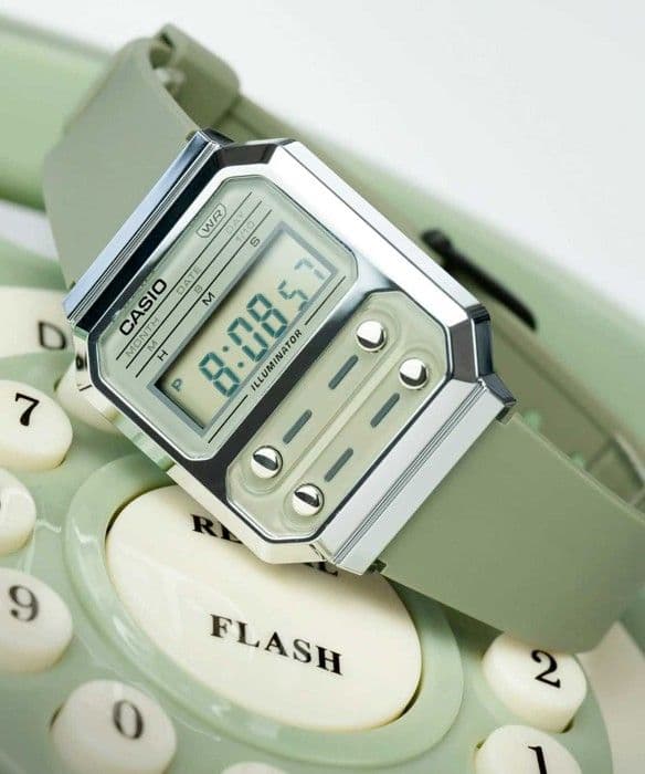 Casio Ur - Unisex - A100WEF-3AEF - Grøn - Plast - Kvarts - Digital