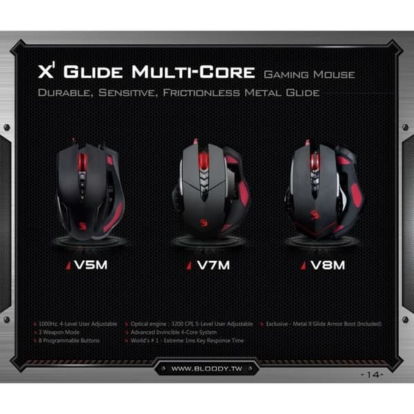A4tech Bloody V7M USB Gamer Laser Mouse - Sort - 7 knapper - 3200 dpi