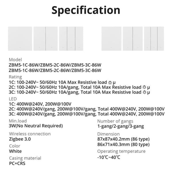SONOFF Zigbee ZBM5-1C-86W Smart väggbrytare