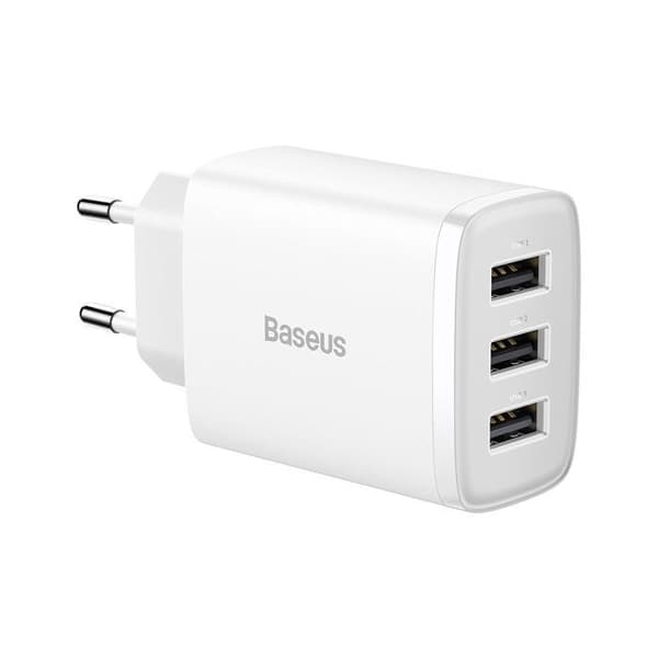 Strømadapter 3x USB-A porte 17 W Baseus Compact - hvid - TU