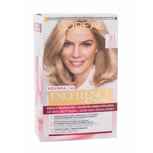 48ml Loréal Paris Excellence Creme Triple Beskyttelse, 9.1 Lys Askeblond, Hårfarve