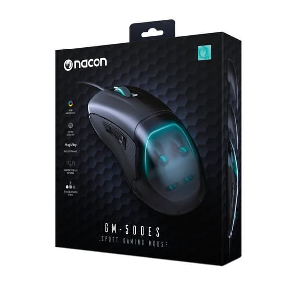 Mus - NACON - PCGM-500ES - Ambidextrous - Optisk - 6400 DPI - USB - Sort