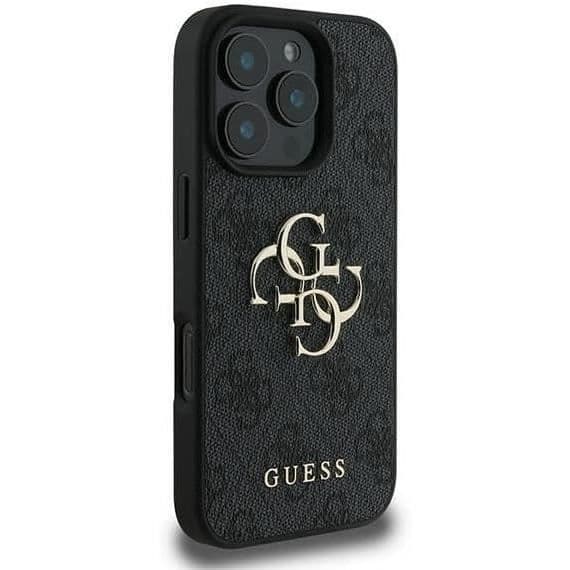 Coque Souple - GUESS - iPhone 16 Pro - Økologisk Læder - Sort - 4G Oversized Logo