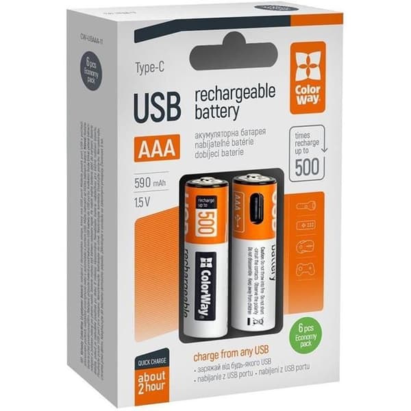 ColorWay AAA 590mAh USB-C 6stk