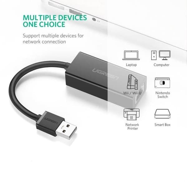 Ethernet-adapter - UGREEN - USB 2.0 - RJ45 - Sort - Nem netværksforbindelse