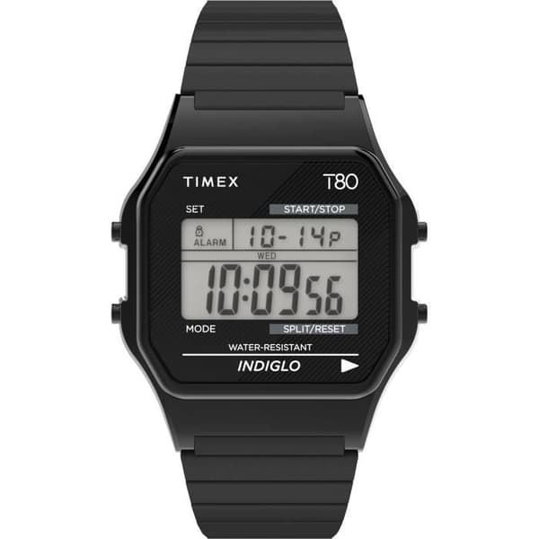 Timex T80 34 mm Ur med justerbart armbånd i rustfrit stål - sort - TU