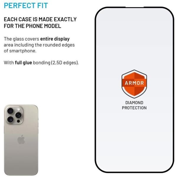 Skyddsglas - FIXED - Armor - iPhone 15 Pro Max - Svart - Repåtsstandig