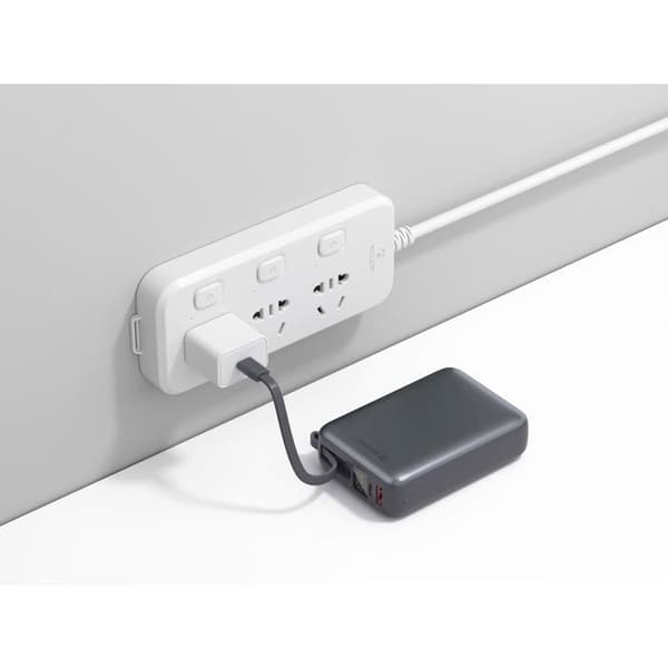 Swissten 20000 mAh 45W med integreret USB-C kabel space silver