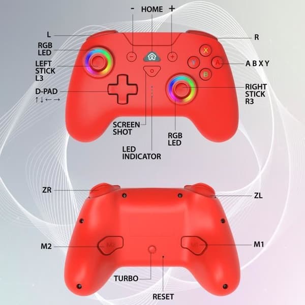 Trådlös handkontroll - SUBSONIC - Switch 2 / Switch - Programmerbara LED-lampor - Vibrationer - Gyroskop - Röd