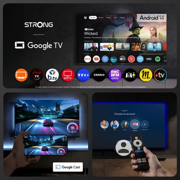 STRONG - LEAP-NOVA - Streaming Box Google TV 4K - Chromecast - Wifi 6 - 32 Go - Bluetooth - Röstassistent - Dolby Atmos/Vision