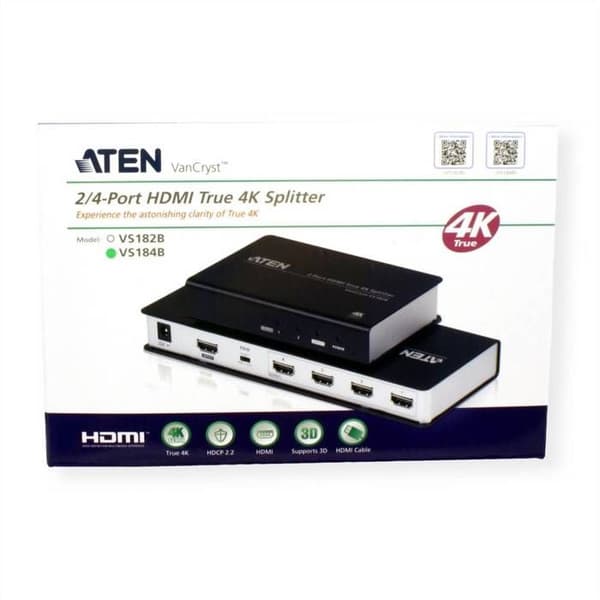 Video/lydsplitter - ATEN - VanCryst VS184B - 4 x HDMI - Sort - Desktop