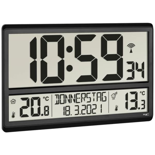 Vægur - TFA Dostmann - 60.4521.01 - Sort - 360 mm - Stort display - Moderne design