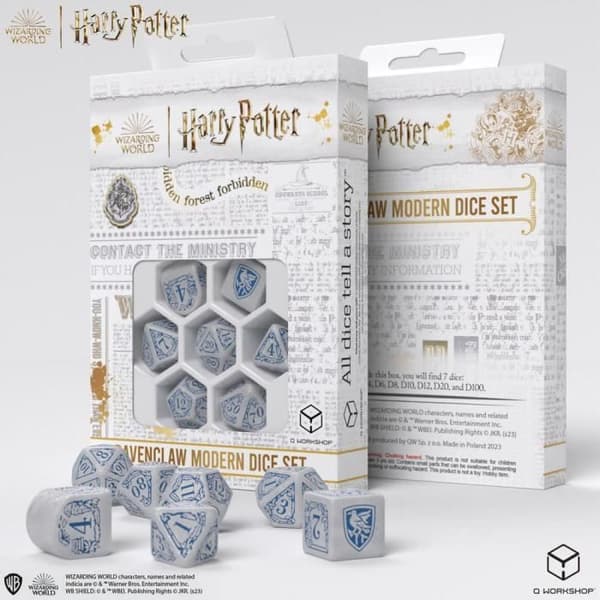 Terningespil - Q WORKSHOP - Harry Potter Ravenclaw - 7 hvide terninger - Ideel til rollespil - Unisex