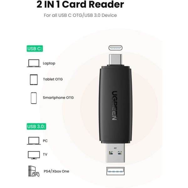 SD-kortlæser USB C - UGREEN - USB 3.0-adapter - Overførsel 5 Gbps - Understøtter 512 Go - Sort