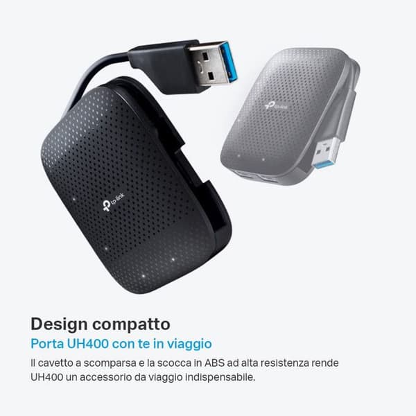 TP-Link UH400 Hub USB 3.0 4 Porte, 5 Gbps, Kompakt og Bærbar, LED, Kompatibel med Windows/Mac/Linux, Sort