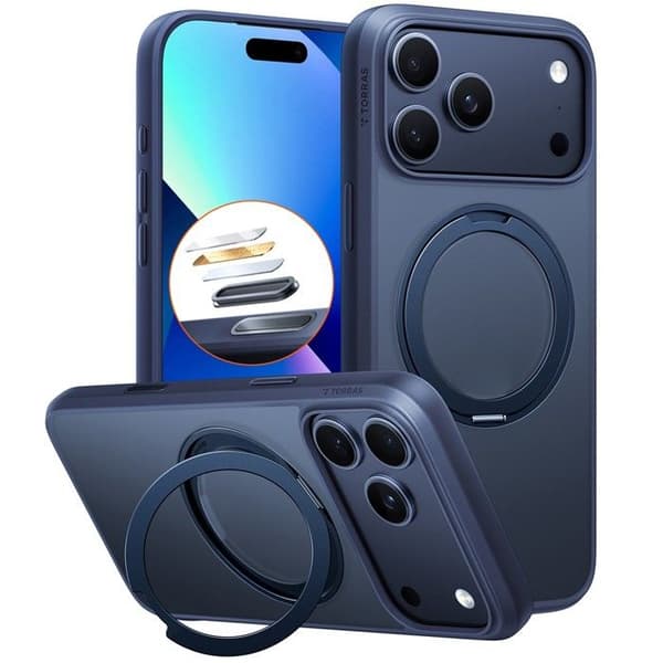 Cover til iPhone 17 Pro - TPU+PC, Mørkeblå, Med Støtte